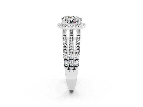 White gold Round Cut Moissanite Halo Engagement Ring with Split Shank and Four-Prong Setting