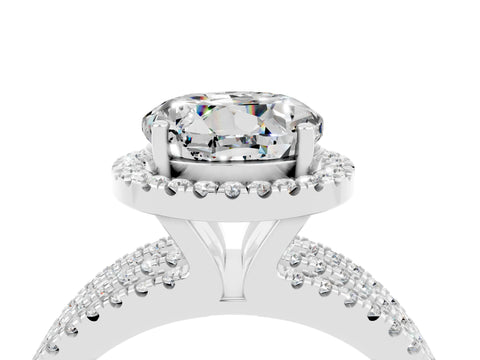 White gold {shape_name} Moissanite Halo Engagement Ring with Split Shank and Four-Prong Setting_16
