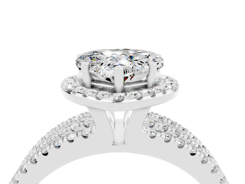 White gold {shape_name} Moissanite Halo Engagement Ring with Split Shank and Four-Prong Setting_16