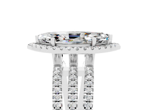 White gold {shape_name} Moissanite Halo Engagement Ring with Split Shank and Four-Prong Setting_17