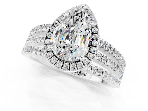 White gold {shape_name} Moissanite Halo Engagement Ring with Split Shank and Four-Prong Setting_1