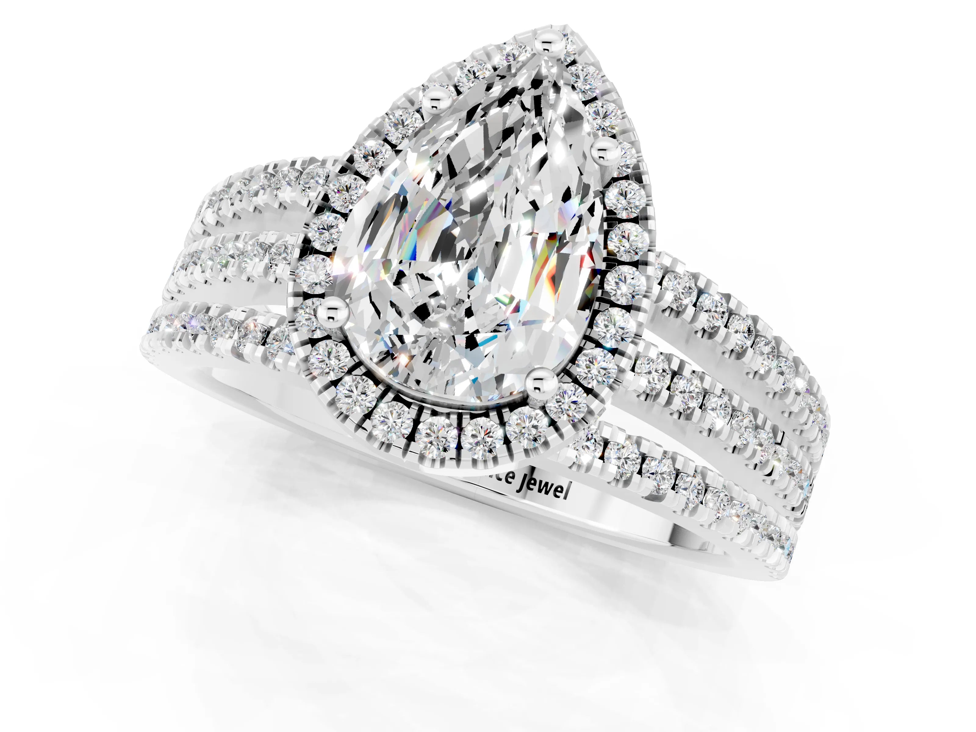 White gold {shape_name} Moissanite Halo Engagement Ring with Split Shank and Four-Prong Setting_1