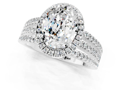 White gold {shape_name} Moissanite Halo Engagement Ring with Split Shank and Four-Prong Setting_1