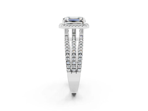 White gold {shape_name} Moissanite Halo Engagement Ring with Split Shank and Four-Prong Setting_2