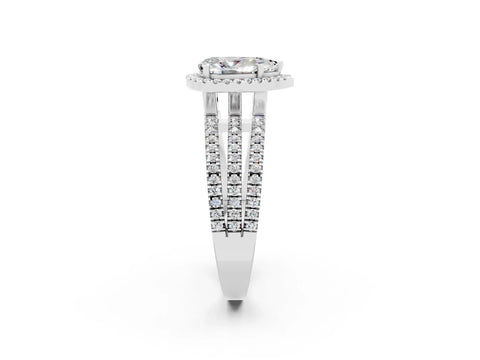 White gold {shape_name} Moissanite Halo Engagement Ring with Split Shank and Four-Prong Setting_2