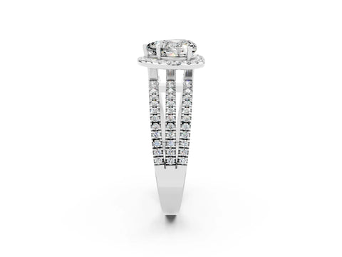 White gold {shape_name} Moissanite Halo Engagement Ring with Split Shank and Four-Prong Setting_2