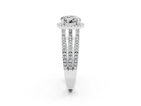 White gold {shape_name} Moissanite Halo Engagement Ring with Split Shank and Four-Prong Setting_2