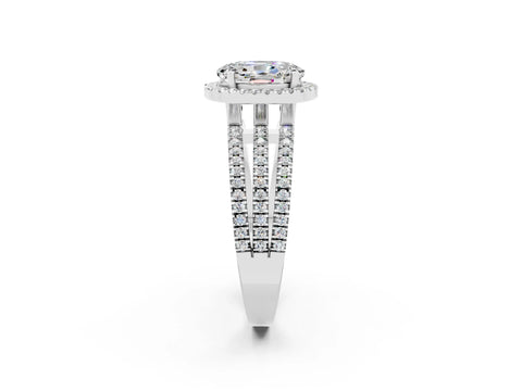 White gold {shape_name} Moissanite Halo Engagement Ring with Split Shank and Four-Prong Setting_2
