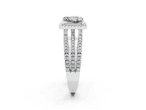 White gold {shape_name} Moissanite Halo Engagement Ring with Split Shank and Four-Prong Setting_2