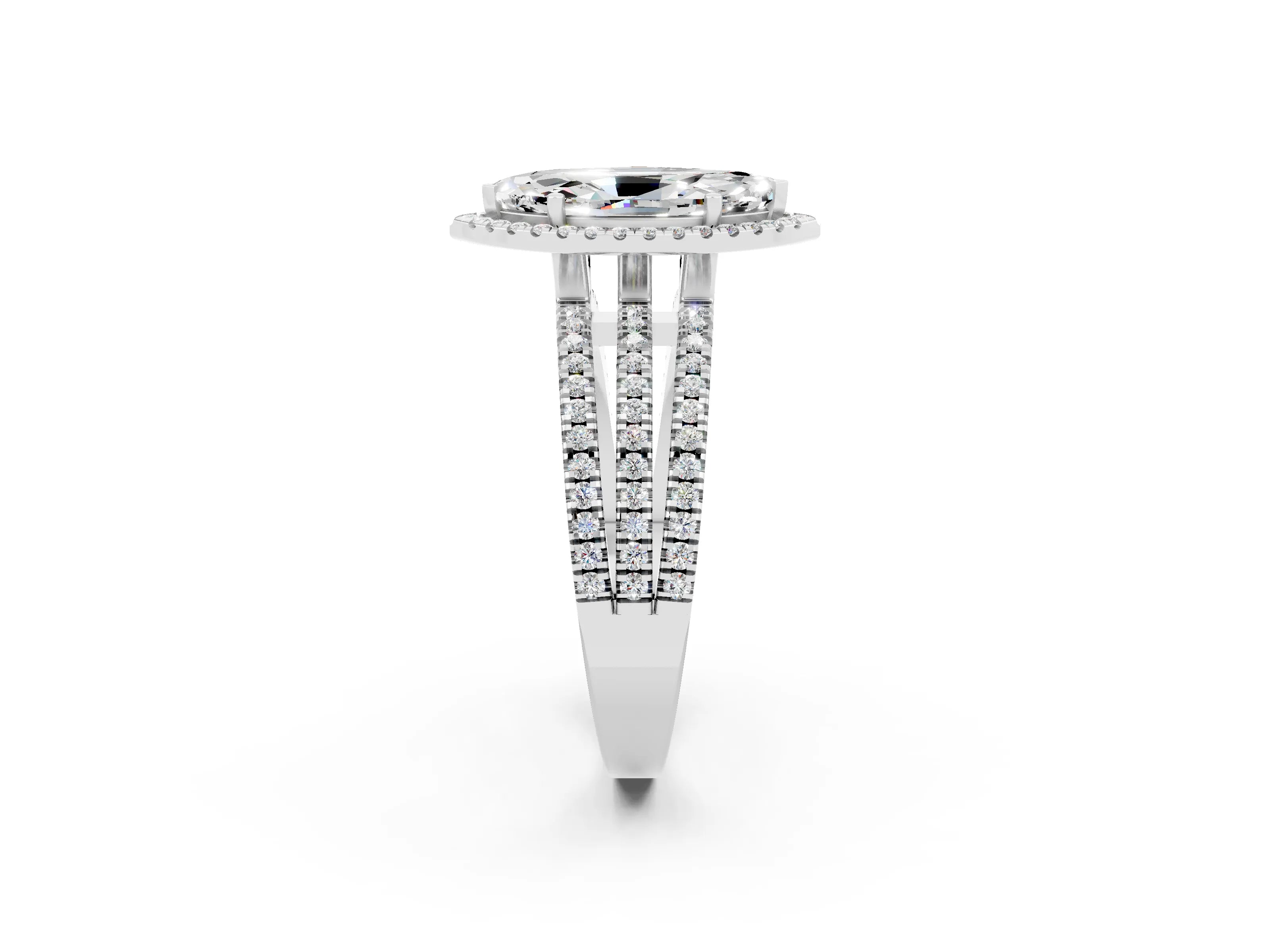 White gold {shape_name} Moissanite Halo Engagement Ring with Split Shank and Four-Prong Setting_2