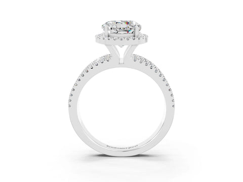 White gold {shape_name} Moissanite Halo Engagement Ring with Split Shank and Four-Prong Setting_3