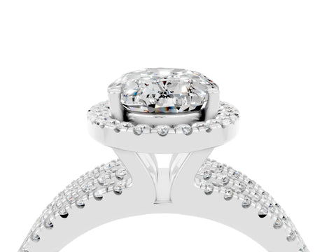 White gold {shape_name} Moissanite Halo Engagement Ring with Split Shank and Four-Prong Setting_4