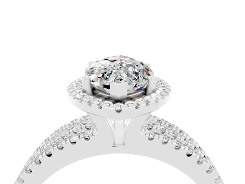 White gold {shape_name} Moissanite Halo Engagement Ring with Split Shank and Four-Prong Setting_4