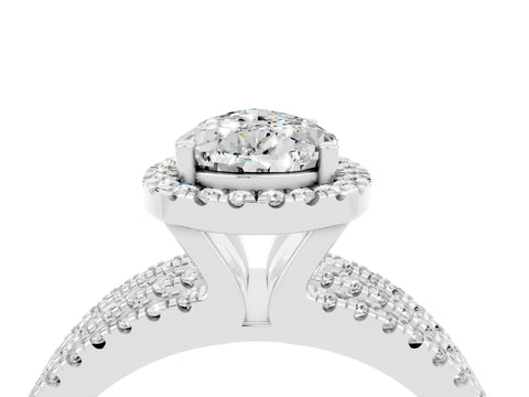 White gold {shape_name} Moissanite Halo Engagement Ring with Split Shank and Four-Prong Setting_4