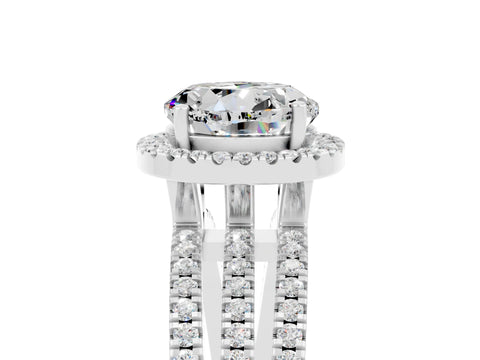 White gold {shape_name} Moissanite Halo Engagement Ring with Split Shank and Four-Prong Setting_5