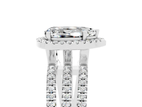 White gold {shape_name} Moissanite Halo Engagement Ring with Split Shank and Four-Prong Setting_5