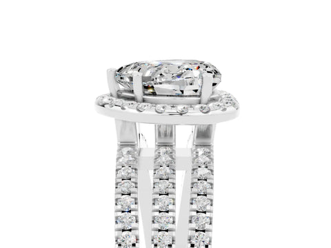 White gold {shape_name} Moissanite Halo Engagement Ring with Split Shank and Four-Prong Setting_5
