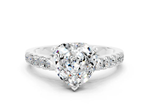 White gold {shape_name} Moissanite Solitaire Ring with Pavé Band and Four-Prong Setting_12