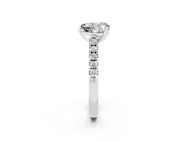 White gold Heart Cut Moissanite Pavé Band Solitaire Ring with Prong Setting