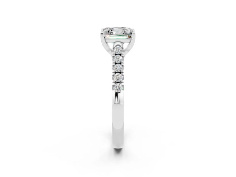 White gold {shape_name} Moissanite Solitaire Ring with Pavé Band and Four-Prong Setting_14
