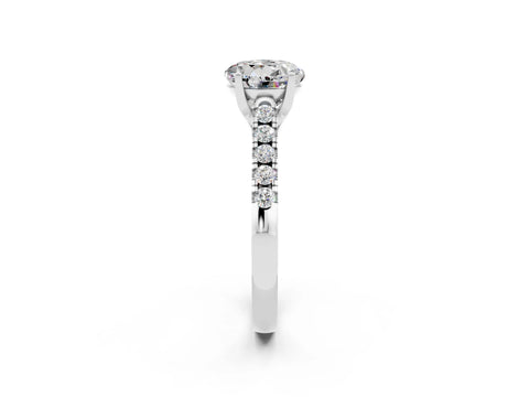 White gold {shape_name} Moissanite Solitaire Ring with Pavé Band and Four-Prong Setting_14