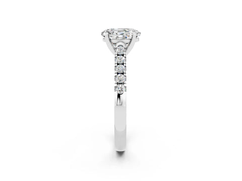 White gold {shape_name} Moissanite Solitaire Ring with Pavé Band and Four-Prong Setting_14