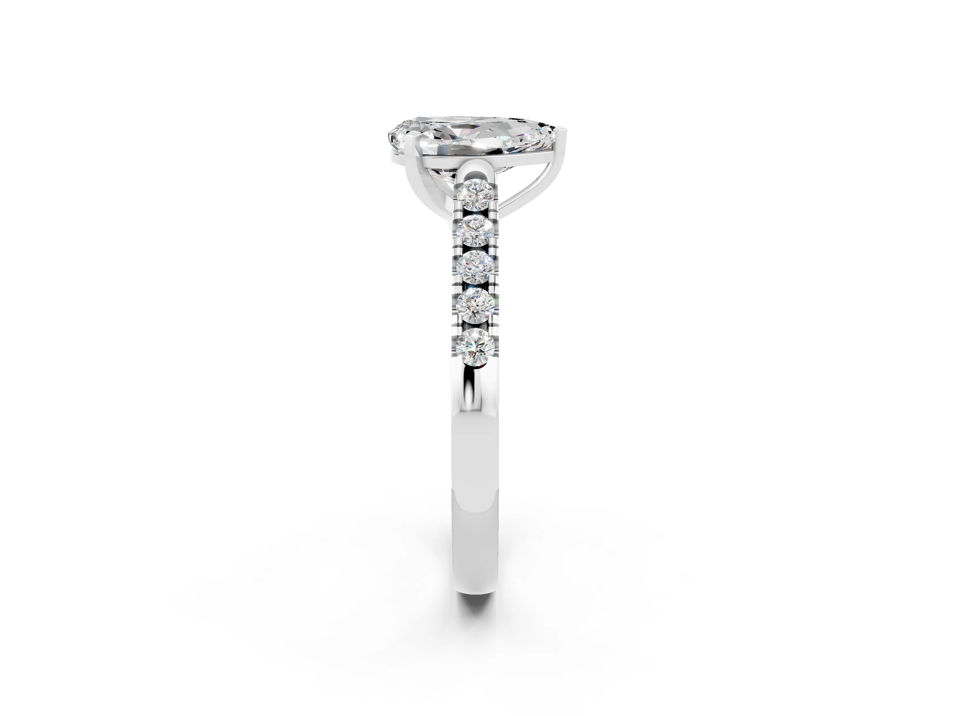 White gold {shape_name} Moissanite Solitaire Ring with Pavé Band and Four-Prong Setting_14