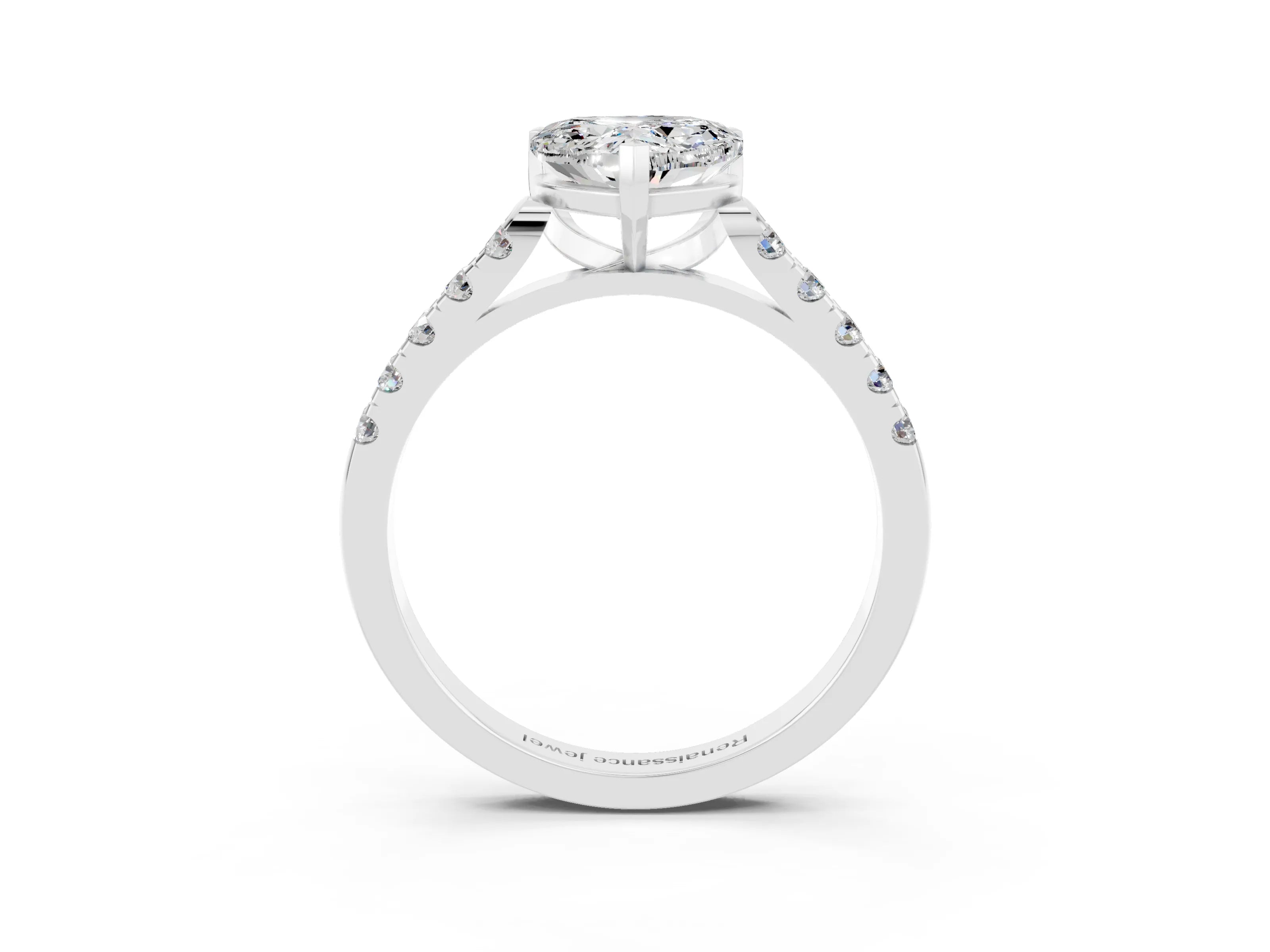 White gold {shape_name} Moissanite Solitaire Ring with Pavé Band and Four-Prong Setting_15