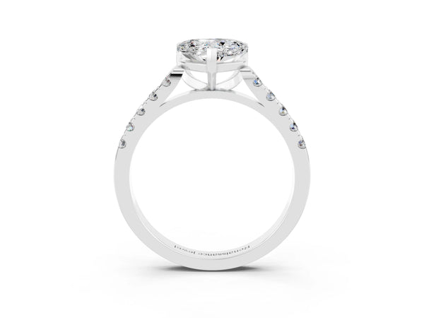 White gold Heart Cut Moissanite Pavé Band Solitaire Ring with Prong Setting