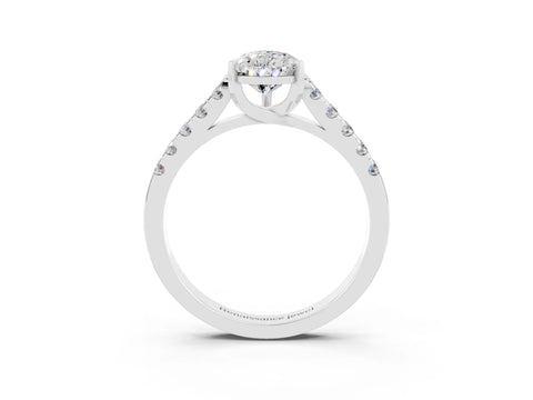 White gold {shape_name} Moissanite Solitaire Ring with Pavé Band and Four-Prong Setting_15