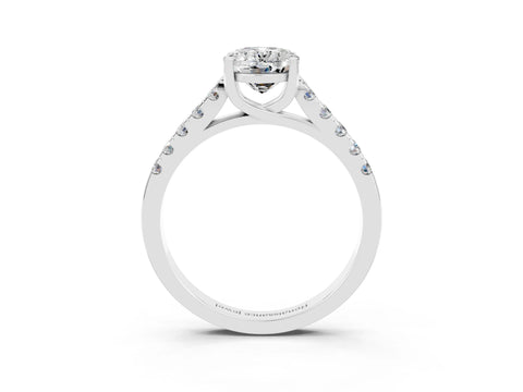 White gold {shape_name} Moissanite Solitaire Ring with Pavé Band and Four-Prong Setting_15