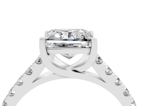 White gold {shape_name} Moissanite Solitaire Ring with Pavé Band and Four-Prong Setting_16