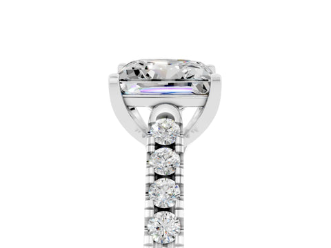 White gold {shape_name} Moissanite Solitaire Ring with Pavé Band and Four-Prong Setting_17