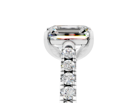 White gold {shape_name} Moissanite Solitaire Ring with Pavé Band and Four-Prong Setting_17