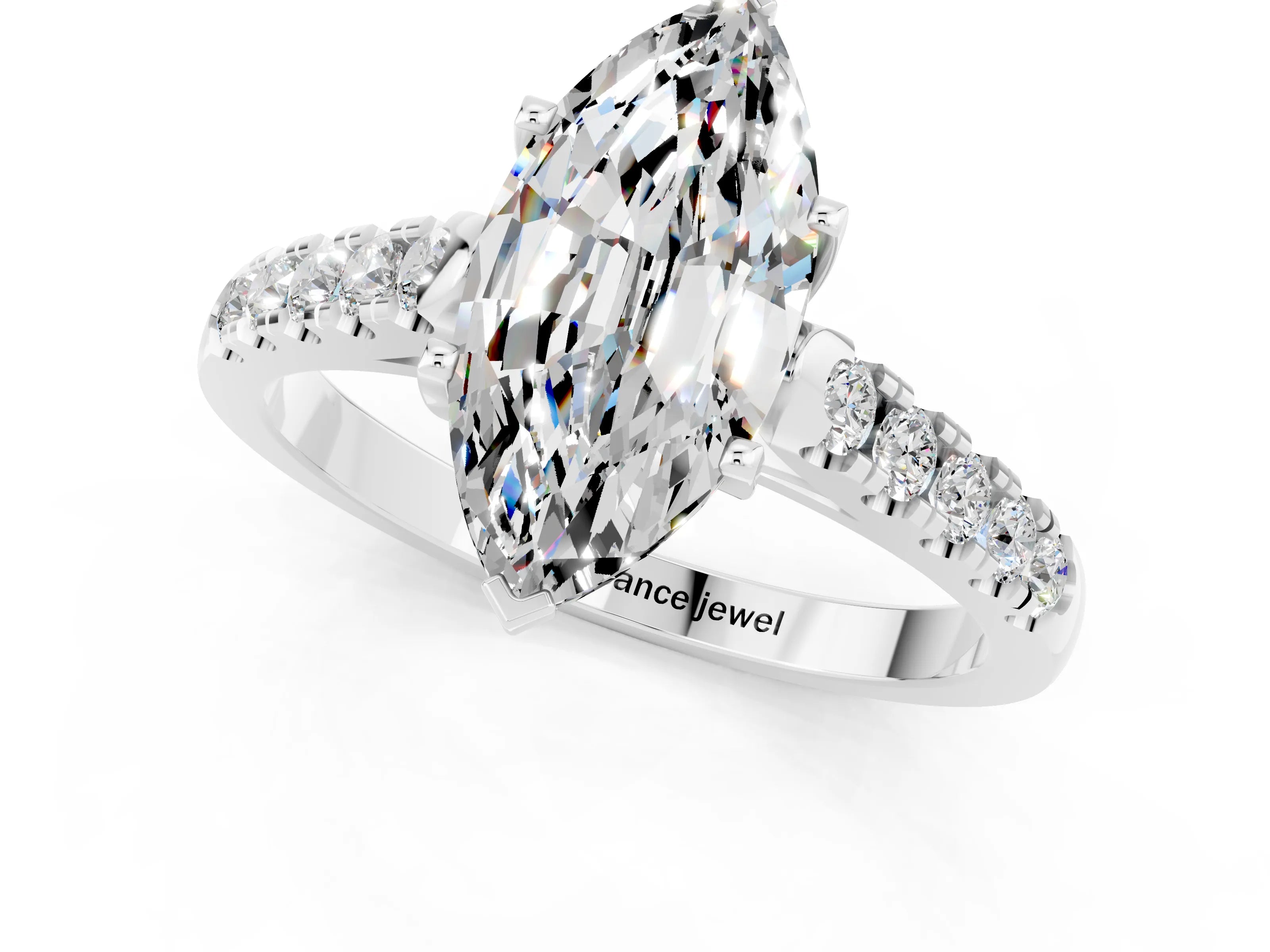 White gold {shape_name} Moissanite Solitaire Ring with Pavé Band and Four-Prong Setting_1