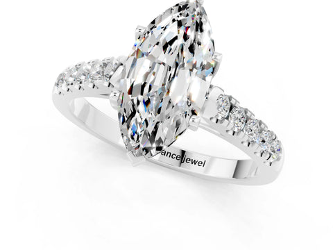 White gold {shape_name} Moissanite Solitaire Ring with Pavé Band and Four-Prong Setting_1