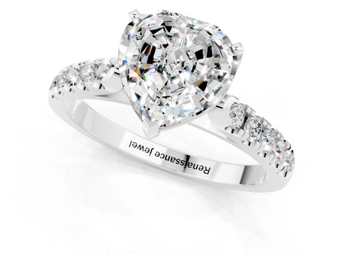 White gold {shape_name} Moissanite Solitaire Ring with Pavé Band and Four-Prong Setting_1