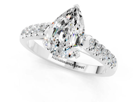 White gold {shape_name} Moissanite Solitaire Ring with Pavé Band and Four-Prong Setting_1