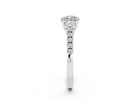 White gold {shape_name} Moissanite Solitaire Ring with Pavé Band and Four-Prong Setting_2