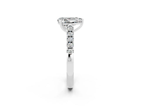 White gold {shape_name} Moissanite Solitaire Ring with Pavé Band and Four-Prong Setting_2