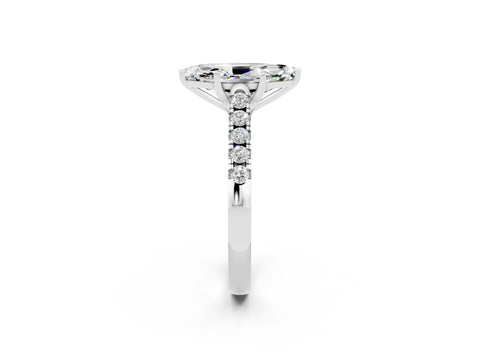 White gold {shape_name} Moissanite Solitaire Ring with Pavé Band and Four-Prong Setting_2