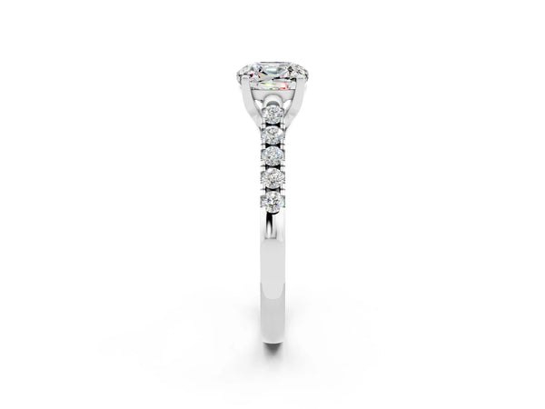Silver Cushion Cut Moissanite Pavé Band Solitaire Ring with Prong Setting