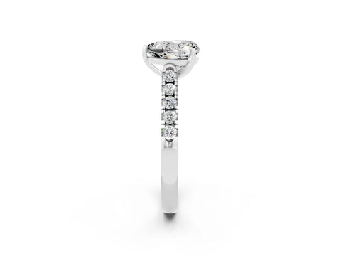 White gold {shape_name} Moissanite Solitaire Ring with Pavé Band and Four-Prong Setting_2