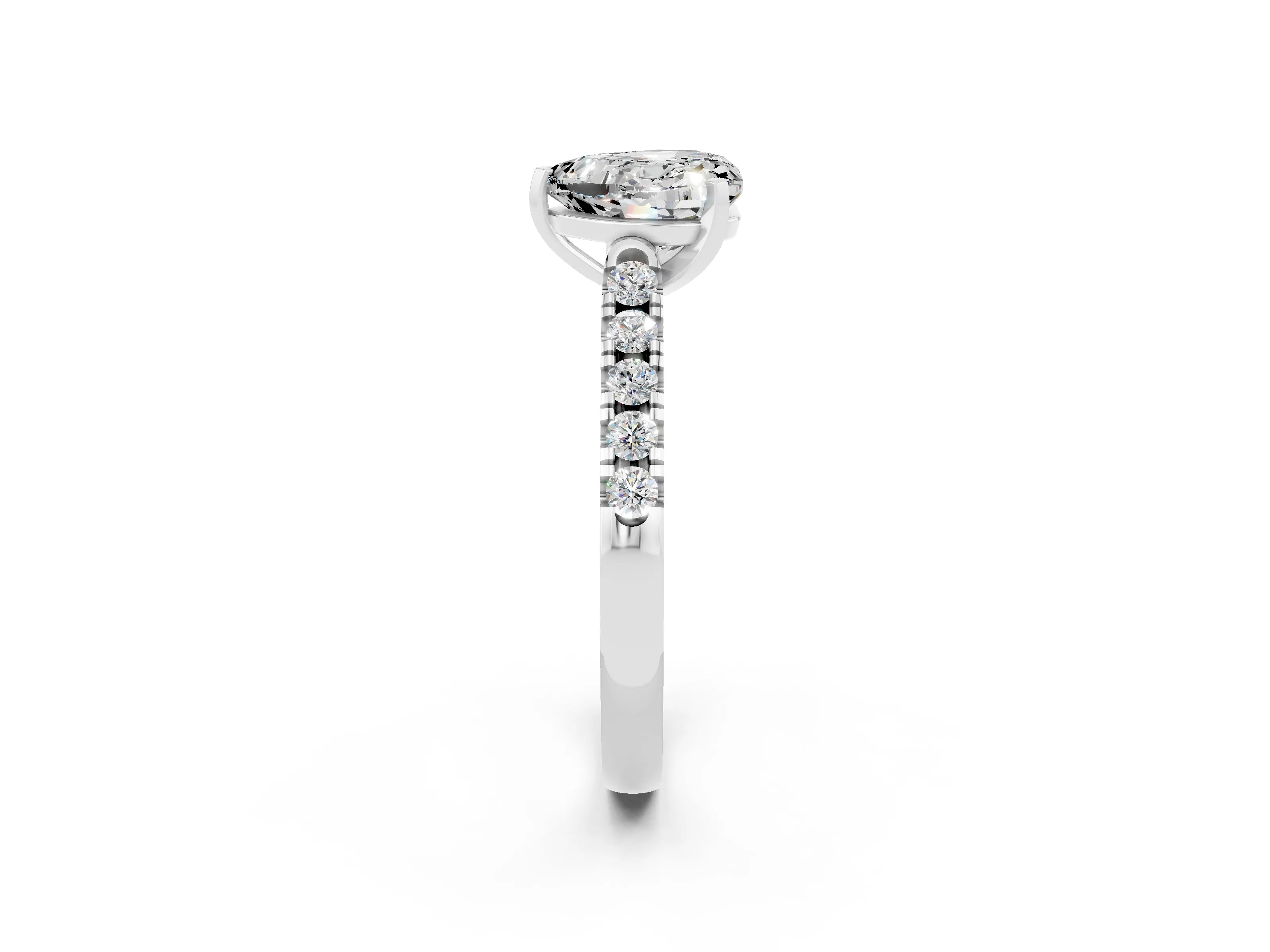 White gold {shape_name} Moissanite Solitaire Ring with Pavé Band and Four-Prong Setting_2