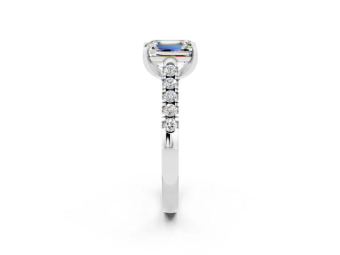 White gold {shape_name} Moissanite Solitaire Ring with Pavé Band and Four-Prong Setting_2