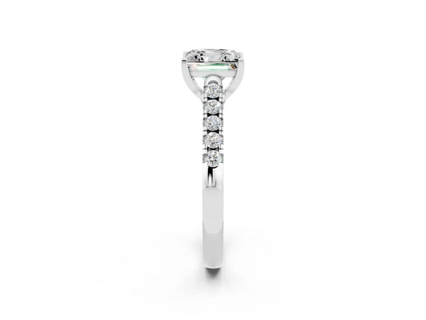 Silver Princess Cut Moissanite Pavé Band Solitaire Ring with Prong Setting