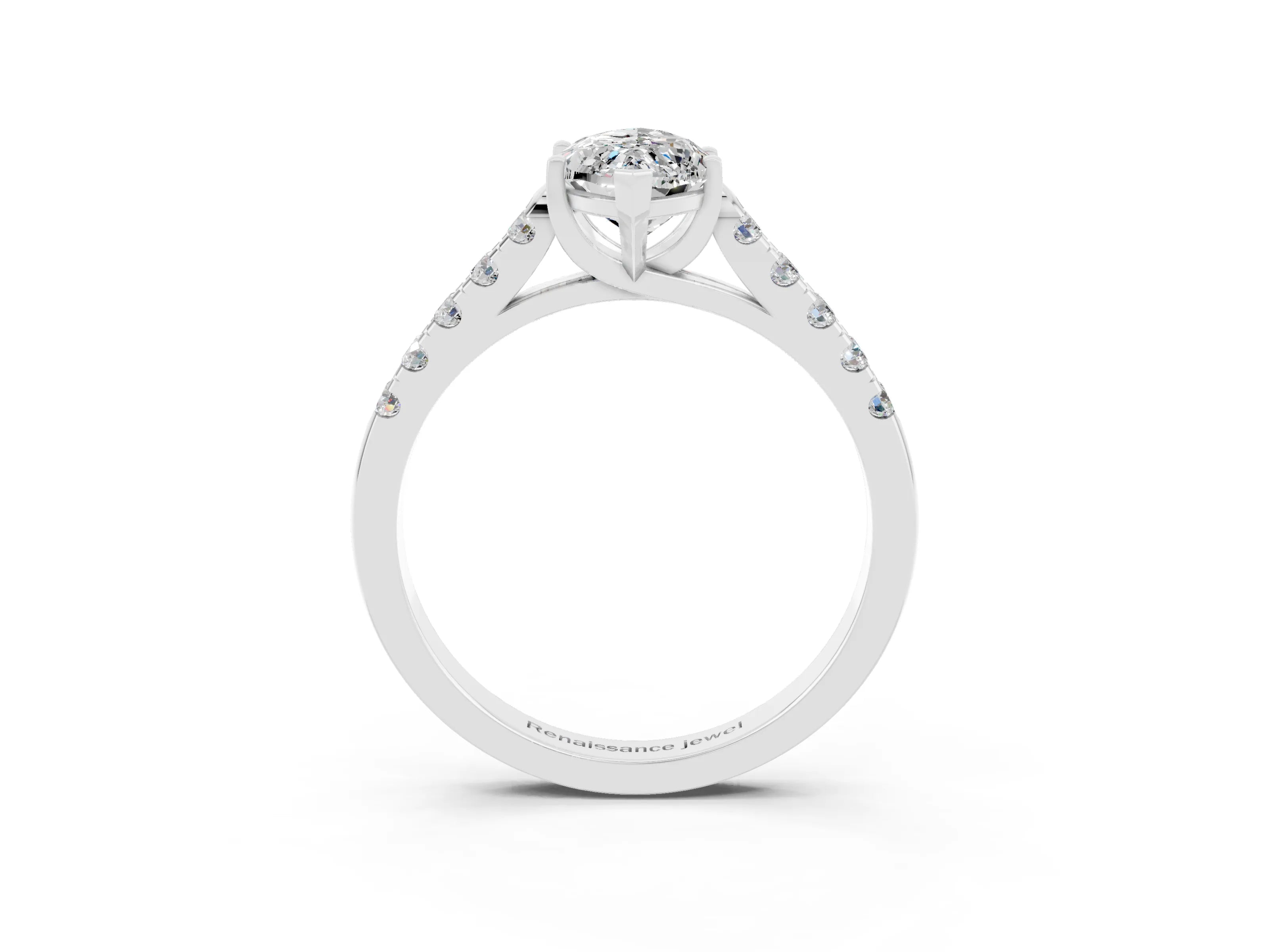 White gold {shape_name} Moissanite Solitaire Ring with Pavé Band and Four-Prong Setting_3