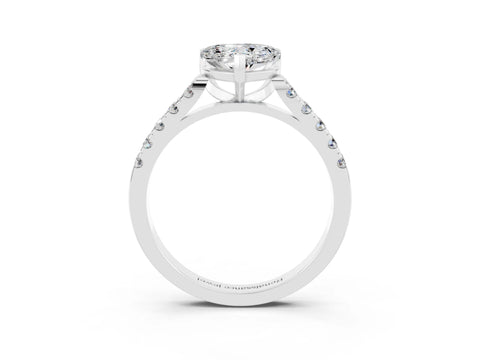 White gold {shape_name} Moissanite Solitaire Ring with Pavé Band and Four-Prong Setting_3