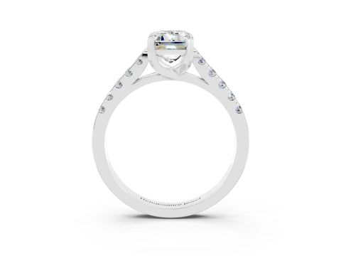 White gold {shape_name} Moissanite Solitaire Ring with Pavé Band and Four-Prong Setting_3