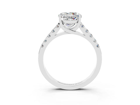 White gold {shape_name} Moissanite Solitaire Ring with Pavé Band and Four-Prong Setting_3